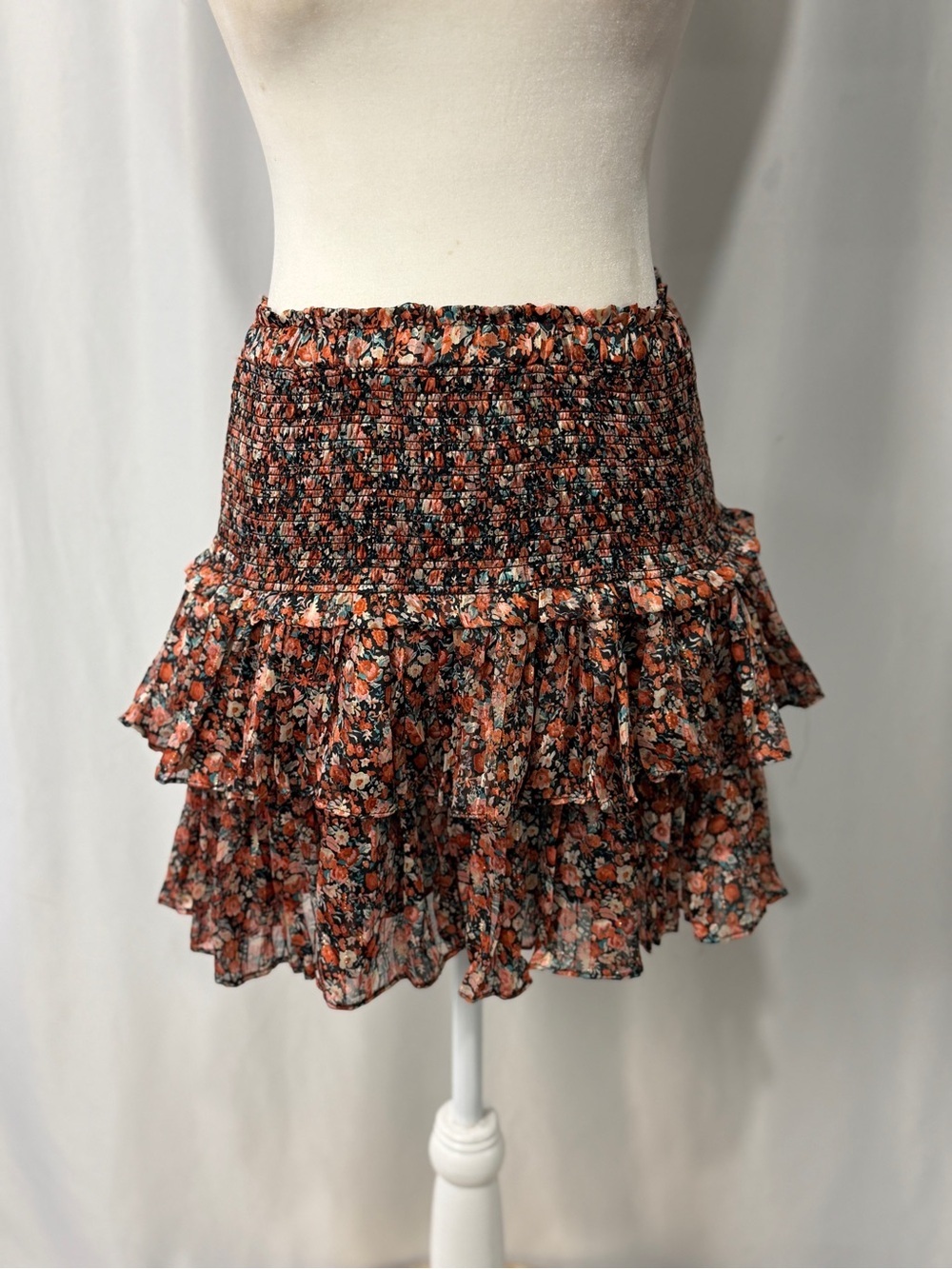 Reset by Jane Michelle SmockTiered Floral Ruffle Mini Skirt Sz Large